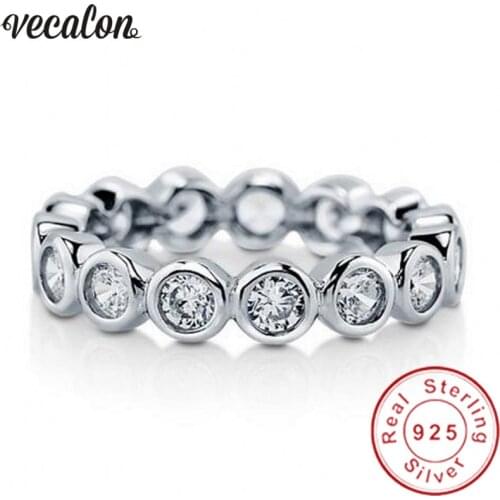 Vecalon Eternity Promise ring Real Soild 925 Sterling Silver Engagement wedding Band rings for women Bridal Finger jewelry