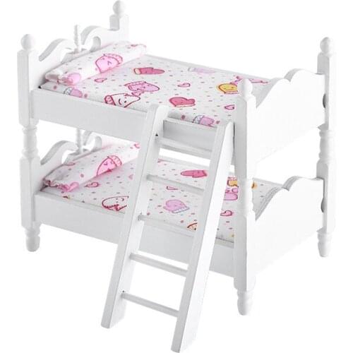 1:6/1:12 dollhouse miniature doll accessories toy model Mini wood double layers childrens bunk beds kids collectible Gift