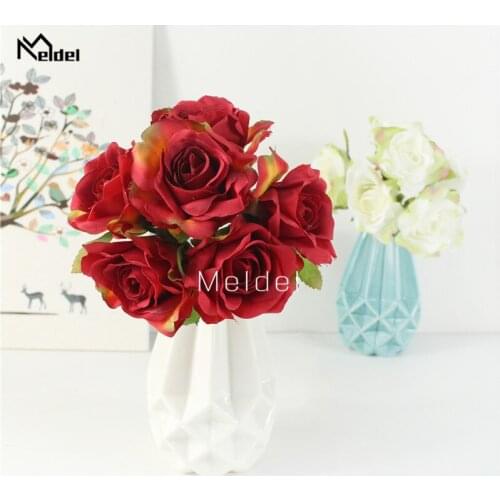 6 Heads Rose Small Silk Artificial Flowers Bouquet Faux Bridal Bouquet Rose Flore for Wedding Party Home Decor Fake Flower Roses