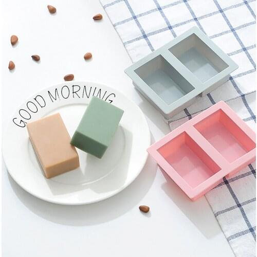 2 Cavity Rectangle Soap Mold Silicone Craft DIY Homemade Cake Mould 3D Plain Soap Mold Form Tray Candle Soap Decor Craft Supply