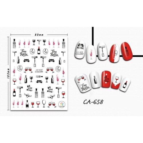 3D Nail Sticker Clock Wine Glass Love Design Stickers for Nails Manicure Sticker Decals Decoration Nail Art Sticker Accessories