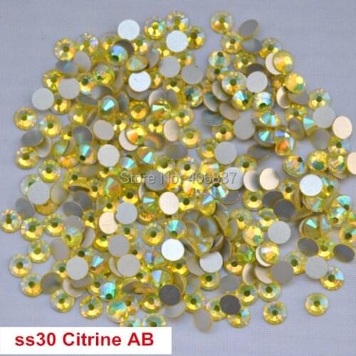 Free Shipping! 288pcs/Lot, ss30 (6.3-6.5mm) Citrine AB Flat Back Nail Art Non Hotfix Rhinestones
