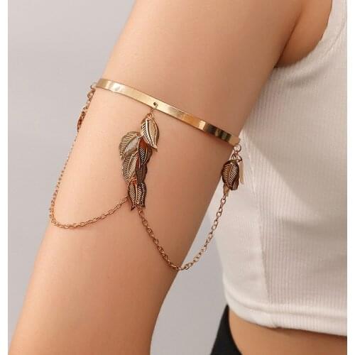 New Arrival Punk Fashion Leaf Charms Wide Upper Arm Cuff Armlet Armband Bangle Bracelet Trend Jewelry For Women Party Barcelet