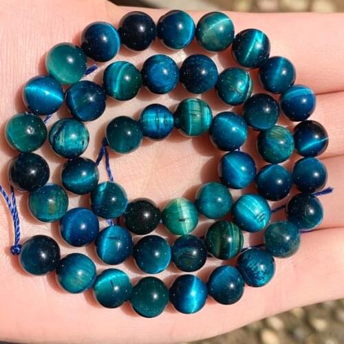 Natural Gem Minerals Stone Beads Peacock Blue Tiger Eye Loose Round Beads For DIY Jewelry Making Bracelet Accessories 6 8 10mm