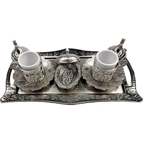 Keven Home Dual Turkish coffee Cup Set-Tray 2'li Coffee Presentation Set-Nickel