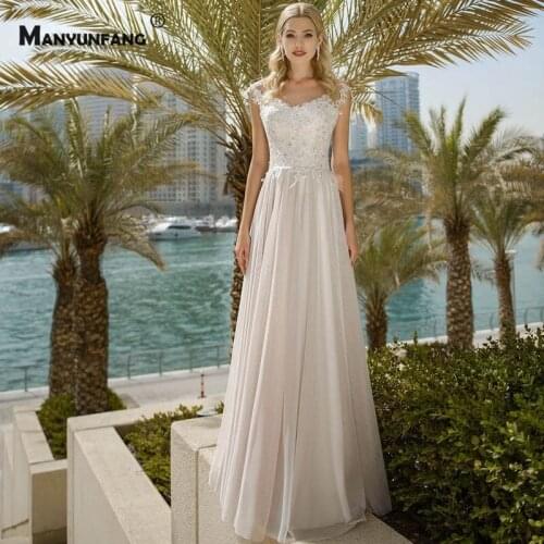 Elegant O-Neck Cap Sleeve Diamond Sweep Train A-Line Wedding Dress 2021 New Arrival Embroidery Appliques Tulle Bridal Gown