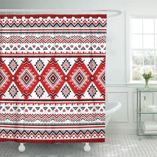 Ethnic Black White Red Colors Inspired by Ukrainian Slavic Shower Curtain Waterproof Polyester Fabric 60 x 72 Inches Set