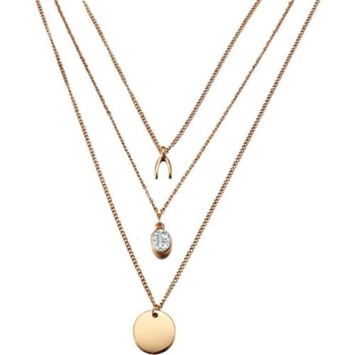 F49151 hanzhishang new zircon inlaid inverted V disc multilayer Necklace creative clavicle chain