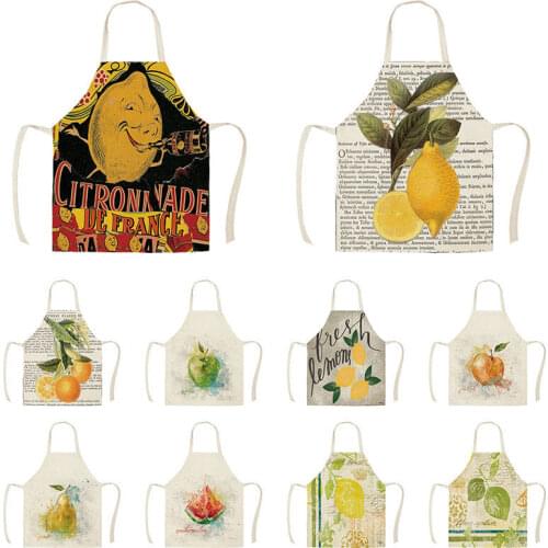 Lemons Fruit Pattern Water Color Art Kitchen Aprons for Woman Man Home Cooking Baking Shop Cleaning Cotton Linen Apron WQi875