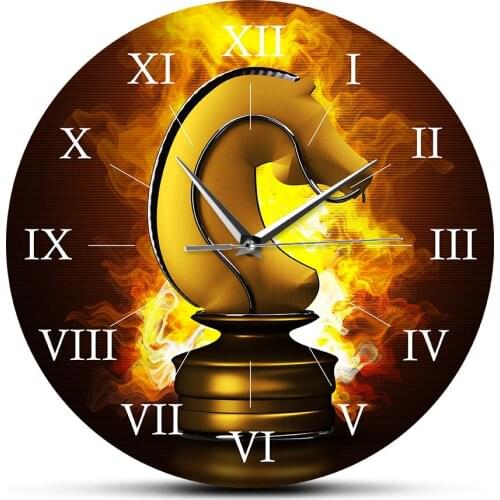 Playing Chess Round Printed Wall Clock Cartoon Figures Board Game Silent Non-ticking Watch Children Chess Player Horloge Murale