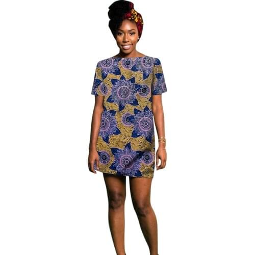 Summer Ankara Outfit Short Sleeve African Dress Above Knee O Neck Women Dashiki Party/Wedding Costume