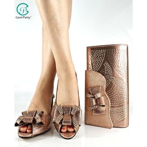 Nigerian Hot Selling Italian Design Peach Color Party Ladies Shoes and Bag Set Decorated With Special Narrow Band and Cross-tied