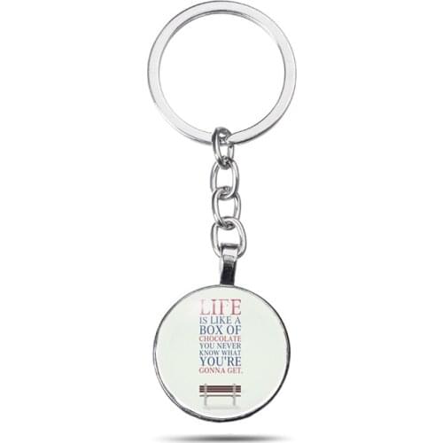 LUXSHINE Movie Forrest Gump Lines Life Was Like A Box of Chocolates Letter Key Chain for Fans Wholesale Key Chain Rings Gifts