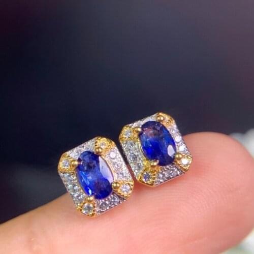 Fashion classic Lovely square Natural blue sapphire stud earrings S925 silver natural gemstone earrings girl party gift jewelry