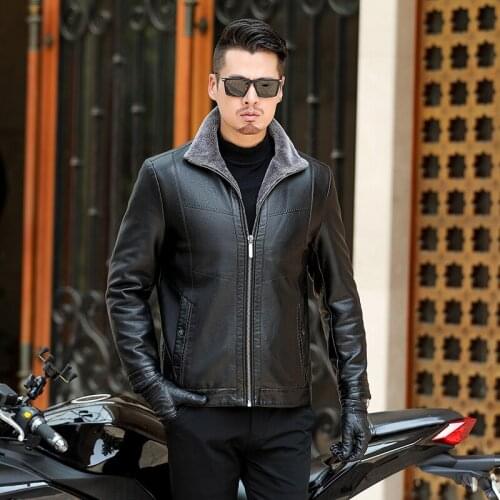 Plus size 8XL 6XL 5XL Leather Jacket Men Coats Brand High Quality PU Outerwear Men Business Winter Faux Fur Male Jacket Fleece