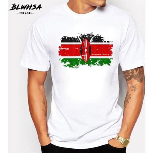 BLWHSA Men T-Shirts Kenya National Flag Nostalgic Style Design Short Sleeve Summer Cotton Kenya Flag White T Shirt