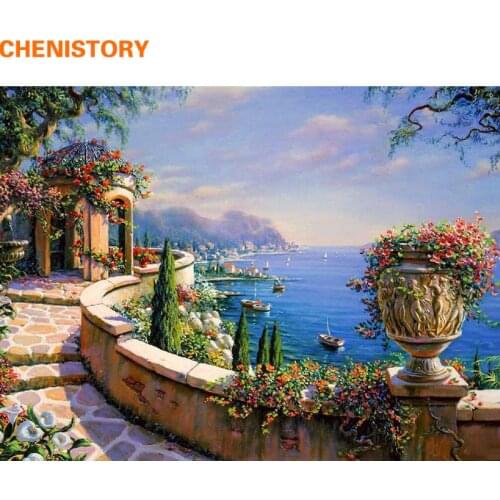 CHENISTORY The Mediterranean Sea Diy Painging By Numbers Kit Coloring Picture Wall Art Canvas Painting Home Decor Artwork 40x50