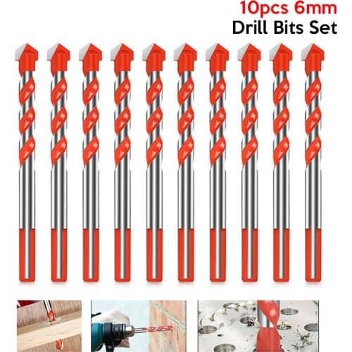 10pcs 6mm Multifunction Drill Bits Set Ceramic Wall Tile Marble Glass Punching Hole Saw Drilling Bits Working For Power Tools