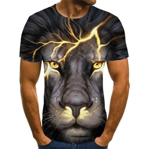 New animal series fashion casual T-shirt 3D printing lion T-shirt men and women short-sleeved lightning lion tiger animal T-shir