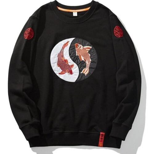 2021 High Street New Hoodie Male Embroidery Fashion Style Chinese Style Eight Trigramps Carp Embroidered Round Collar Clothig