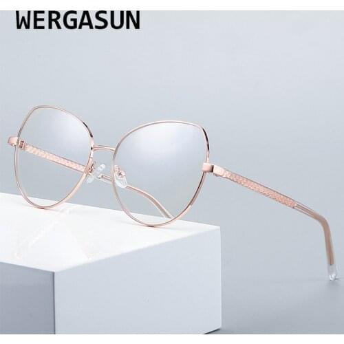 WERGASUN cat eye Glasses Optical Eyeglasses Frame Vintage Glasses Women Men Spectacle Frame Unisex Anti Blue Light