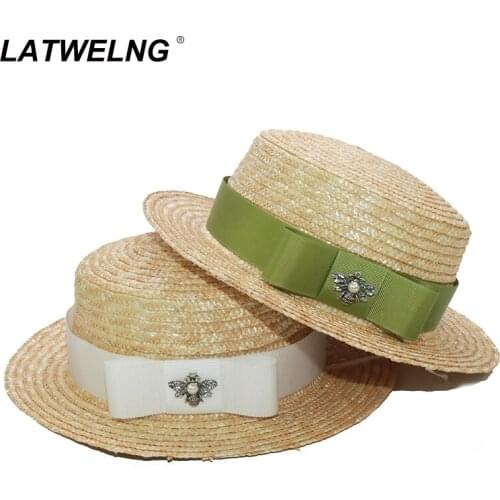 Wholesale Parent-child visor cap cute girls summer straw sun hats ladies dress up tea party holiday beach hats NH482