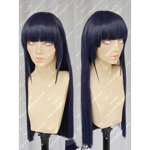 Anime Wigs Hyuga Hinata Long Straight Hair Neat Bang Cosplay Wig + Wig Cap
