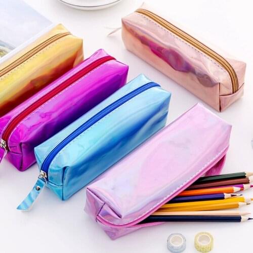 Iridescent Laser Pencil Case Quality PU School Supplies Stationery Gift Pencilcase School Cute Pencil Box Creative School Tools