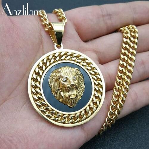 Hip Hop Gold Color 316L Stainless Steel 3D Lion Pendants Plated Gold Necklaces For Men Women Rapper Jewelry Wholesale