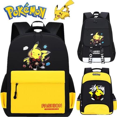 Pokemon Pikachu Backpack Student Schoolbag Cute Cartoon Pikachu Bags Quality Canva Bag Christmas Thanksgiving Gift Shipping Free