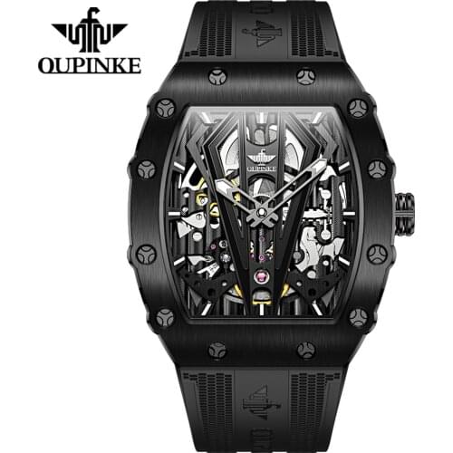 Swiss Brand OUPINKE Auomatic watch Men Silicone Black Mechanical Watch Steampunk Sports Sapphire Crystal Wristwatch Gift for Men