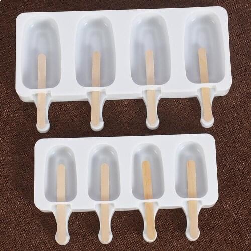 Ice Cream Silicone Mold DIY Oval Shape Popsicle Making Ice Mould with Wooden Sticks
