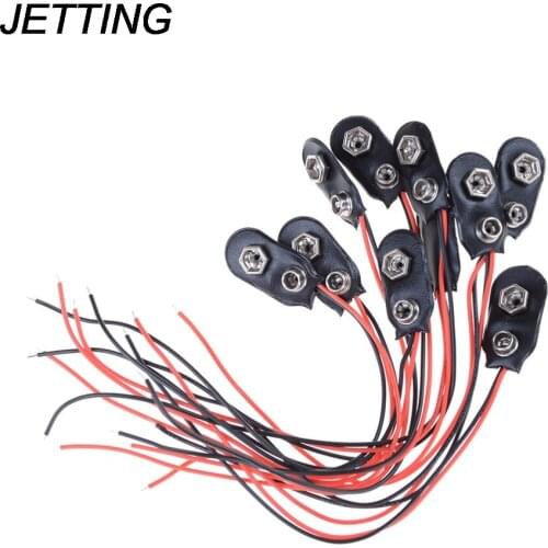 JETTING 10pcs/lot 9V Battery Clips 15cm Black Red Cable Connection Connector Buckle Wholesale
