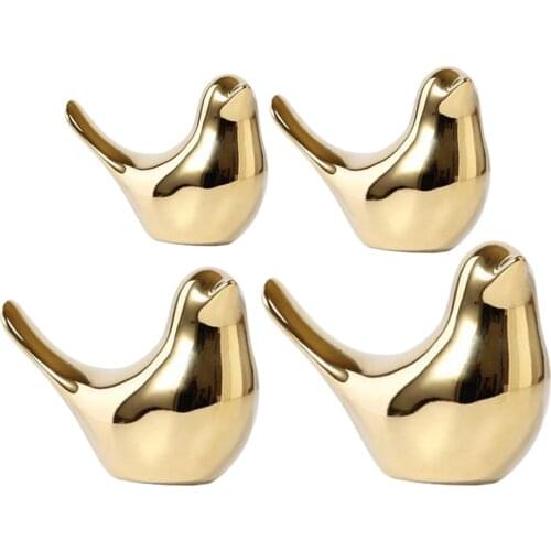 Golden Color Birds Figurines Modern Ceramic Bird Statues Sculpture Home Decor