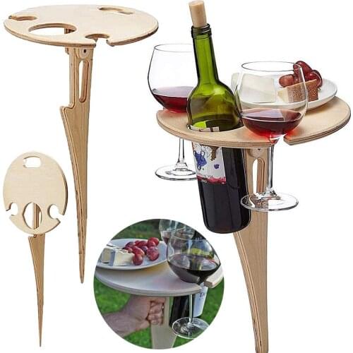 Outdoor Wine Table Mini Wooden Round Portable Foldable Desktop Easy Carry Desk Furniture Party Travel Picnic Folding Low Tables