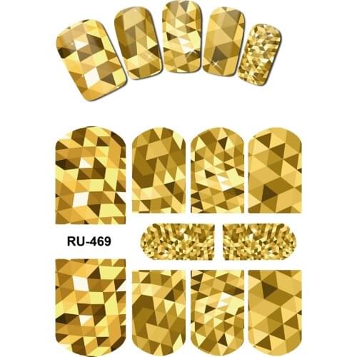 UPRETTEGO NAIL ART BEAUTY WATER DECAL SLIDER NAIL STICKER COLORFUL DIAMOND SQUARE LINE GLITTER CHAIN RU469-474