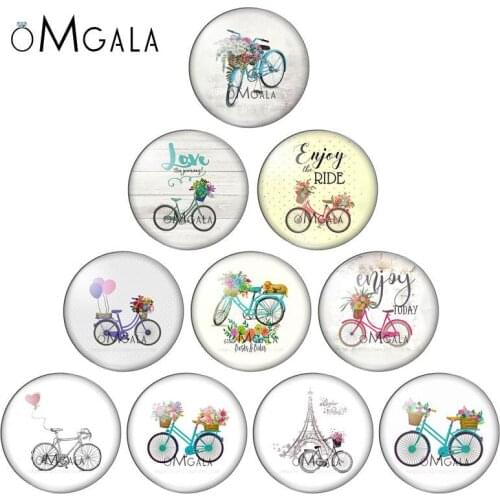 Art Flowers Bicycle Leisure Travel Patterns 12mm/16mm/18mm/25mm Round photo glass cabochon demo flat back Making findings