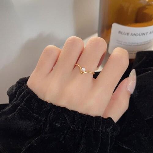 V-shaped Pearl Opening Adjustable Rings For Women New Trendy Korean Female Personality Fashion Hot Sale Party Jewelry BOYULIGE