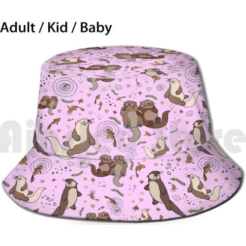 Otters In Pink Sun Hat Foldable UV Protection Otter Otters Sea Otter Sea Otters Cute Otter Cute Sea Otter Otter Design
