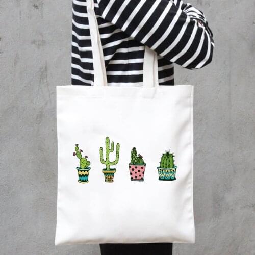 Cactus Plant Tote Bag Ladies Canvas Shopping Bags Travel Bag Handbag Graphic Cute Foldable Tote Large Capacity