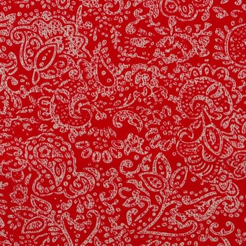 1 yard Cotton Woven Fabric - Flowers on Red Background (width=140cm)