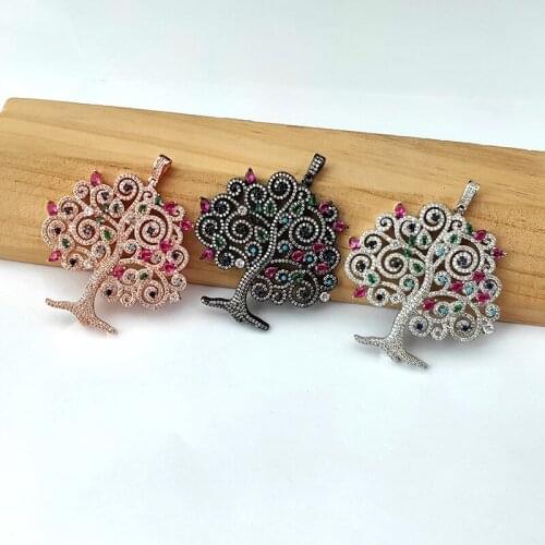 3 Pieces Fashion rainbow CZ zircon tree shape Pendants,Micro Pave CZ Gems Stone Charms for DIY Jewelry Necklace Finding PD995