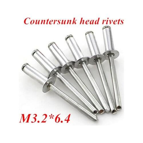 300pcs/lot M3.2*6.4mm Aluminum Countersunk POP Head Rivet Core Pulling Decoration Rivets