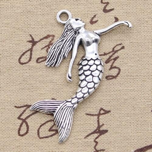 5pcs Charms dancing mermaid 57x53mm Antique Silver Color Pendants DIY Crafts Making Findings Handmade Tibetan Jewelry