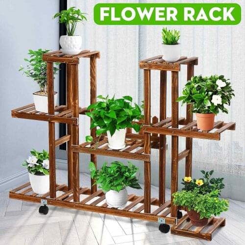 6-Tier Wooden Flower Pot Plant Stands Balcony Garden Flower Stand Plant Shelves Display Shelves Yard Patio Flower Rack Indoor