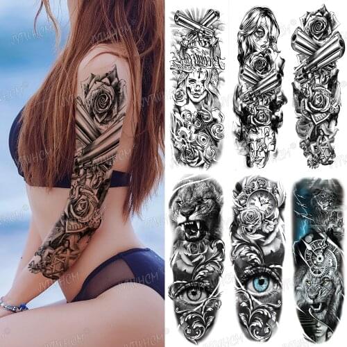 Large Arm Temporary Tattoo Sticker Japanese Beauty Ghost Waterproof Sleeve Tattoo Gun Skeleton Snake Body Art Fake Tatoos Women