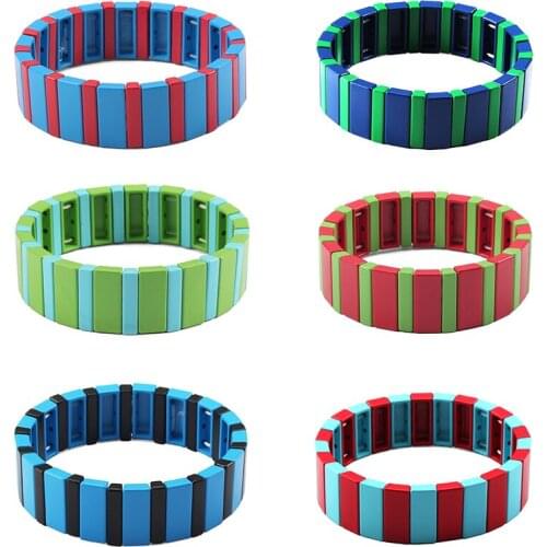 Striped Tile Bracelet Tile Beads Stackable Metal Jewelry Handmade Enamel Bracelet Gift Combo Bangle 2020 Friendship Bracelet