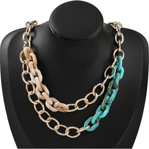 KMVEXO 2 Layer Punk Cuban Thick Chain Accetate Necklace for Women Men 2021 Twist Alloy Acrylic Choker Necklace Statement Jewelry