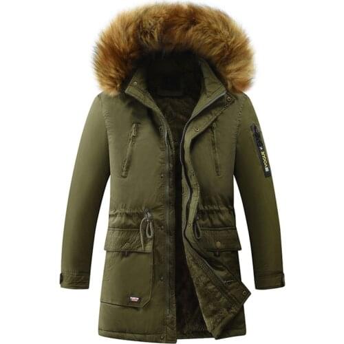 European Simple Mens Fur Hooded Parkas Coat For Men Outdoor Military Fur Collar Velvet Jacket For Men Autumn Winter Clothes 3XL