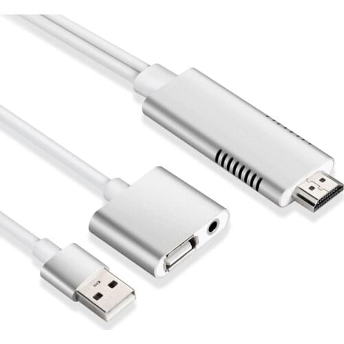 10pcs/lot 1M 1080P HD 30HZ HDMI Mirroring Cable to Audio Aux USB Female Adapter Cable for iPhone Samsung Smart TV